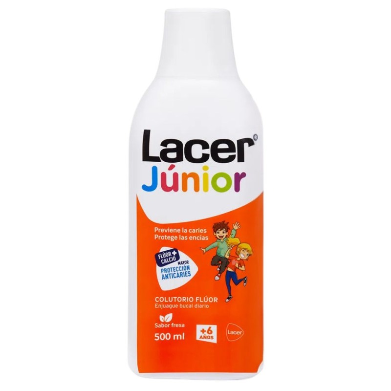 Fluor Lacer Junior Enjuague Bucal de Uso Diario 500 ml Sabor Fresa – Colutorio infantil anticaries