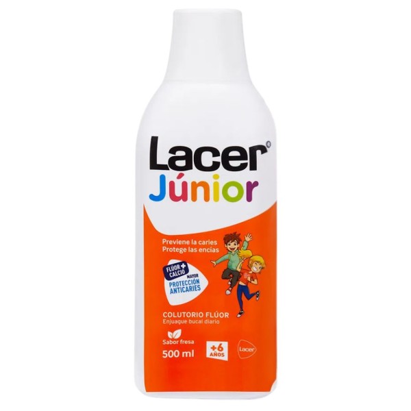 Fluor Lacer Junior Enjuague Bucal de Uso Diario 500 ml Sabor Fresa – Colutorio infantil anticaries