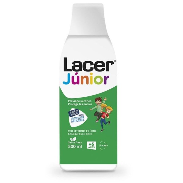 Fluor Lacer Junior Enjuague Bucal de Uso Diario 500 ml Sabor Menta – Colutorio diario infantil anticaries