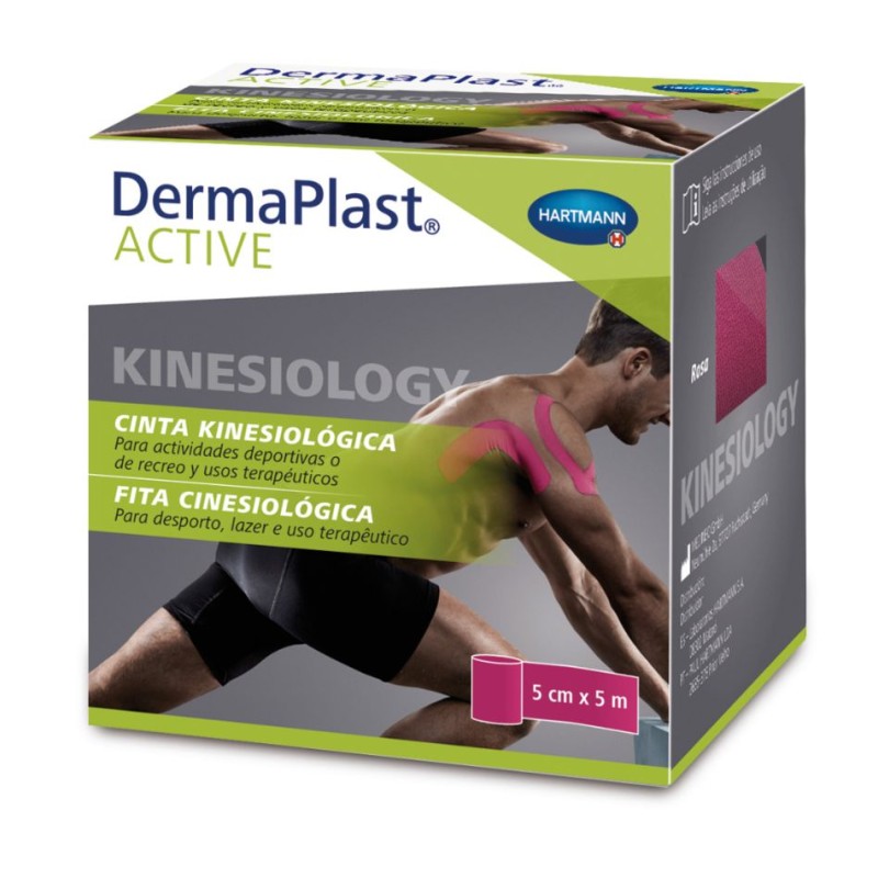 Cinta Kinesiológica Dermaplast Active Rosa 5 m × 5 cm – Soporte elástico para músculos y articulaciones