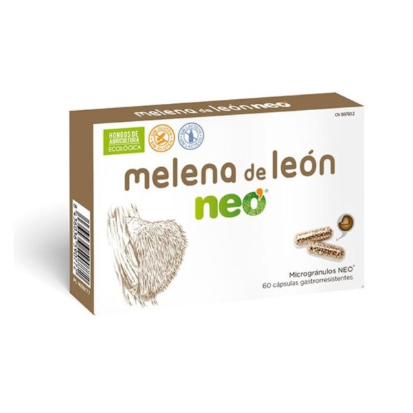 Melena de León Neo 60 Cápsulas – Suplemento Alimenticio con Extracto Ecológico de Hericium erinaceus