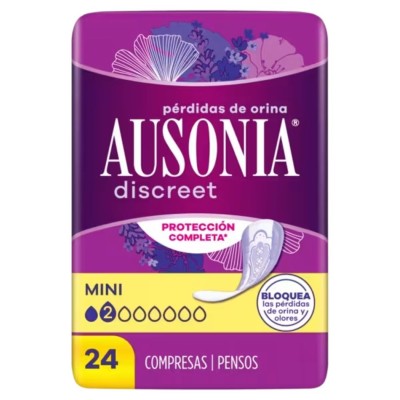 Ausonia Discreet Mini 24 Compresas – Protección para Pérdidas Muy Ligeras de Orina
