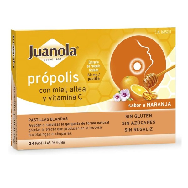 Juanola Própolis Miel Altea y Vitamina C 24 Pastillas Sabor Naranja – Pastillas Blandas para Garganta