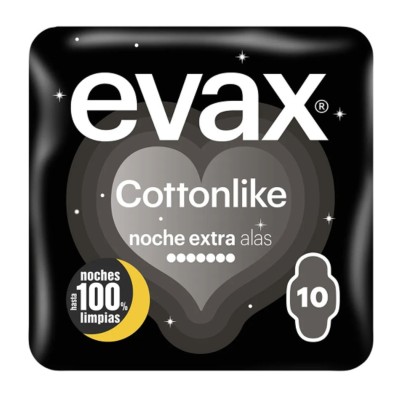Evax Cottonlike Noche Extra 10 Compresas con Alas – Protección Nocturna