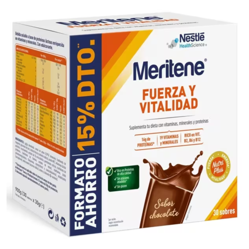 Meritene Chocolate 30 Sobres Complemento Alimenticio Fuerza y Vitalidad
