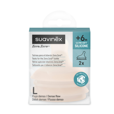Suavinex Tetina Zero.Zero Flujo Denso L Silicona Ultra Suave +6 Meses 2 uds