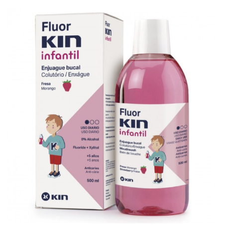 Fluor Kin Infantil Enjuague Bucal Fresa 500 Ml Protección Dental Infantil